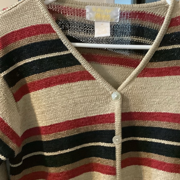 Tally Ho Striped V-Neck Cardigan - Red, Black, Cream - Picture 3 of 8